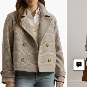 ISO double breasted wool blend crop coat plaid. Lauren by Ralph Lauren SZ 2 or 4